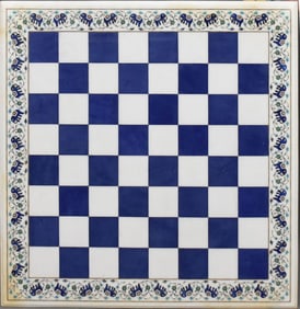 Marble Chess/Game Board with Lapis Elephants & Squares, 40" square