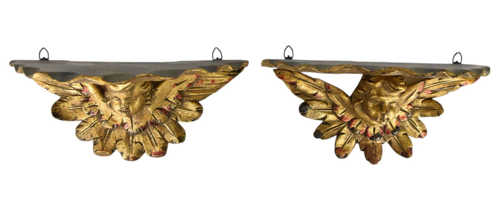 Pair of Decorative Giltwood Brackets in the Form of Angels, Late 19th c./Early 20th c, 9"H x 13"w (1 of 8)