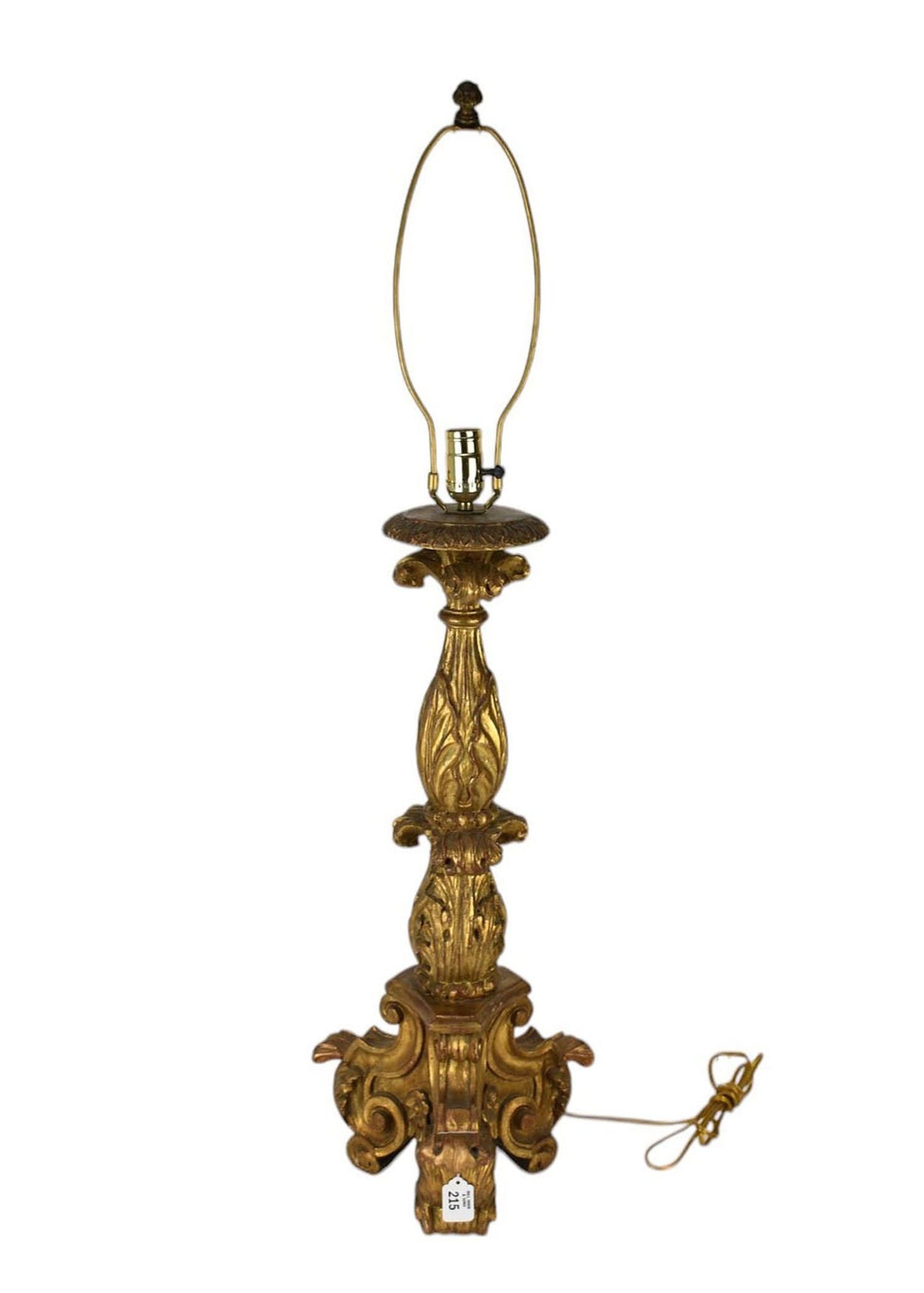 Carved Giltwood Italian Lamp, 39"h top of finial (1 of 6)