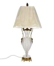 French Neoclassical Cut Crystal Gilt Bronze Mounted Lamp - A French cut crystal urn-form lamp base,