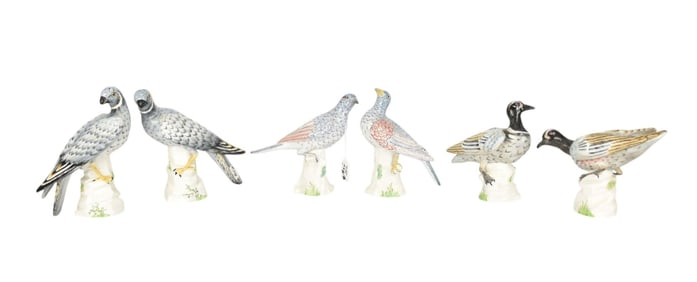 3 Pairs Porcelain Staffordshire England Birds, All Signed M. Doubell Miller, Solitary Sparrows #40,