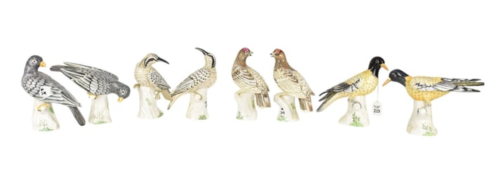 4 Pairs Porcelain Staffordshire England Birds, All Signed M. Doubell Miller, King Fisher #129,