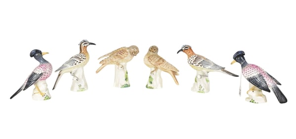 3 Pairs Porcelain Staffordshire England Birds, All Signed M. Doubell Miller, Rose Ouzel #34, Great