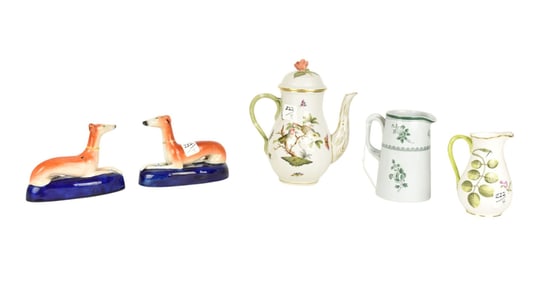5 Assorted Porcelain Tablewares, Herend Teapot, Royal Worcester Creamer, Spode Pitcher And Pair
