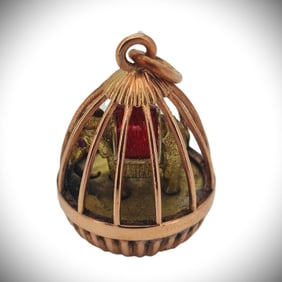 Vintage Imperial Faberge Era Rose Gold Easter Egg Pendant with Elephant Figure.