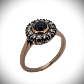 Vintage Imperial Faberge Era Rose Gold Diamond Sapphire