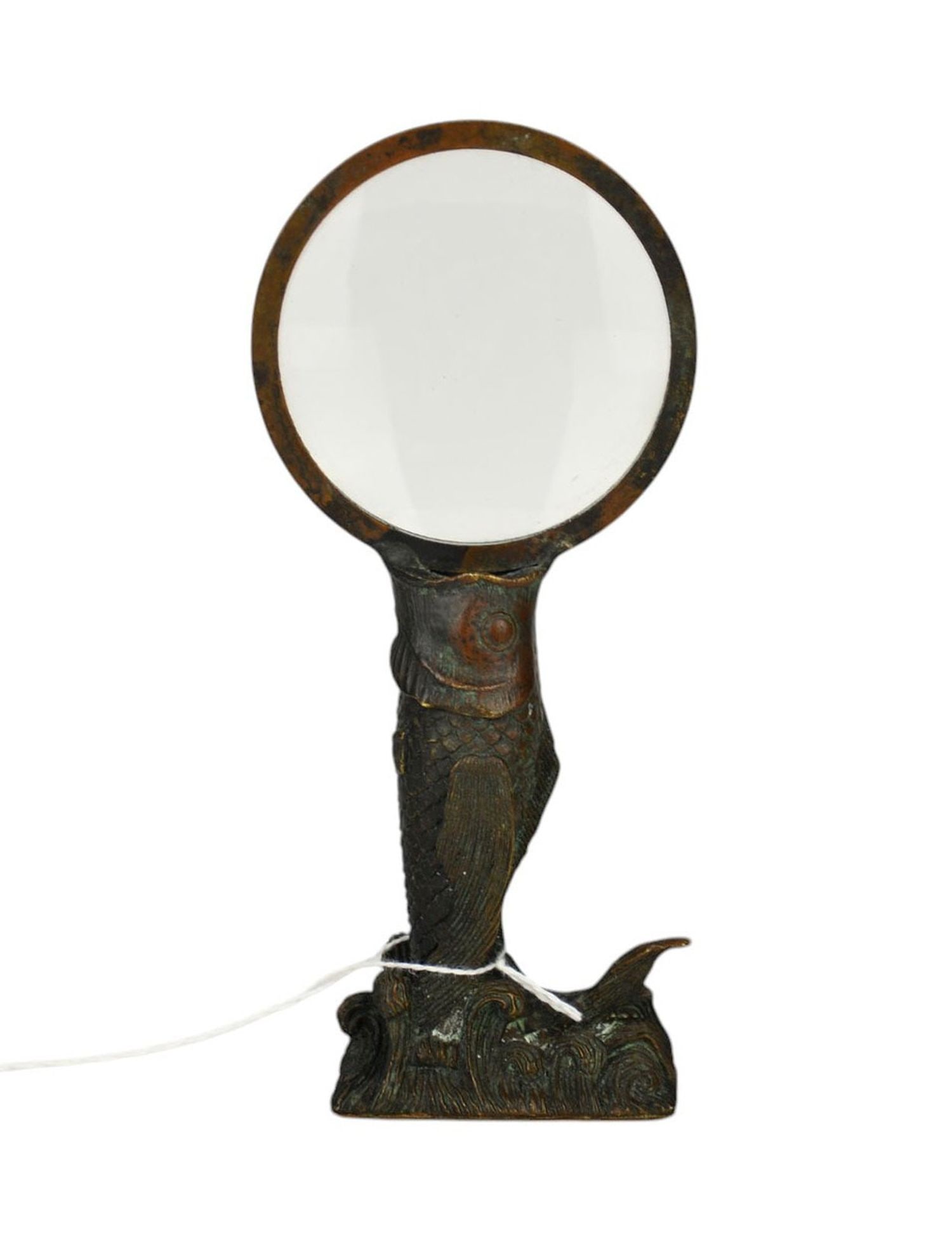 Bronze Koi Fish Form Magnifying Glass - A magnifying glass with a patinated bronze base depicting an (1 of 6)