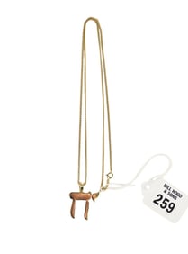14K Yellow gold Necklace with Jewish Chai Pendant. Wt. 14.9 grams necklace is 25" Pendant 1.25"