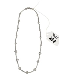 18K White Gold Flower Diamond Necklace. Length 16" Wt. 27.4 grams.