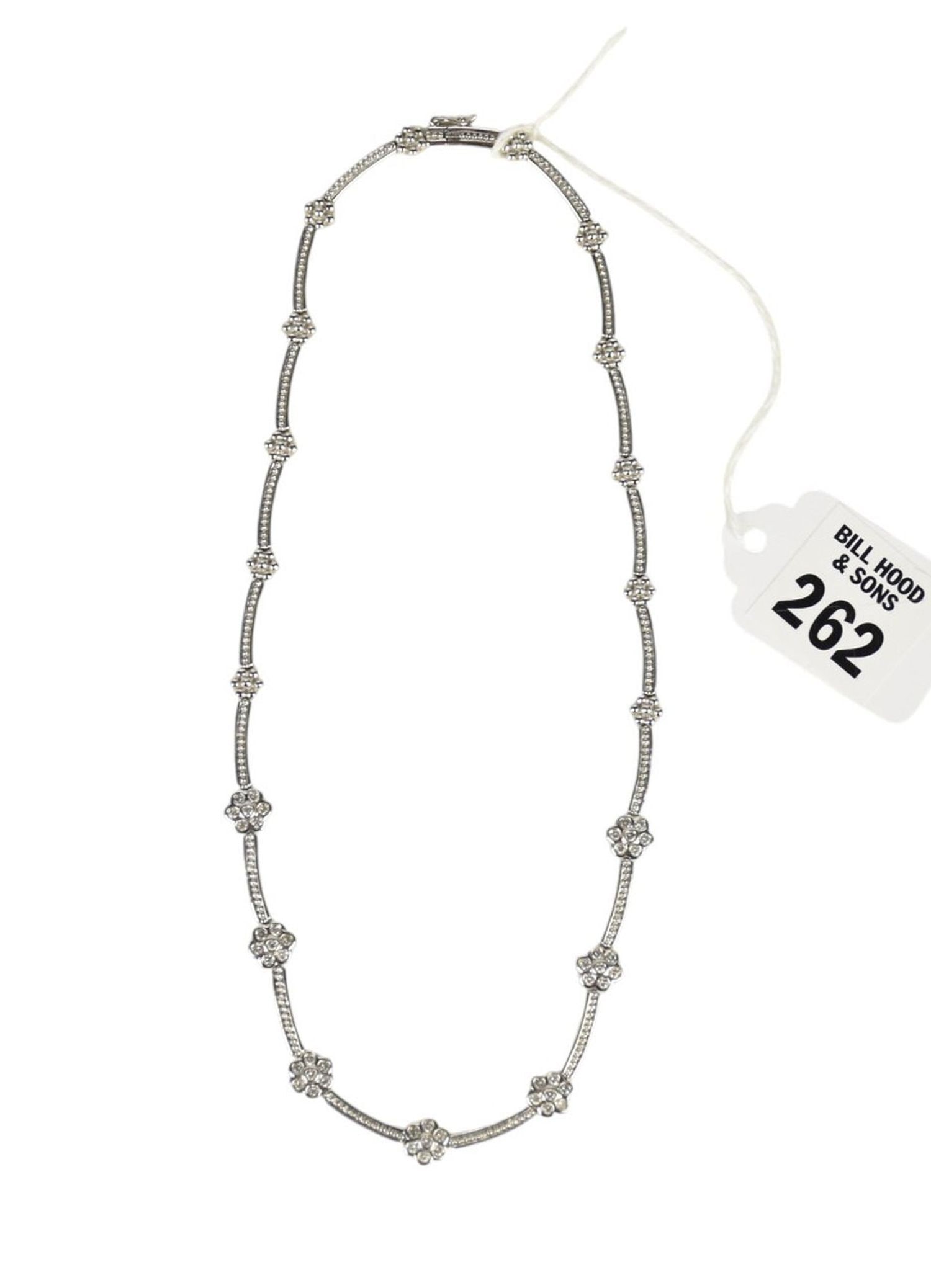 18K White Gold Flower Diamond Necklace. Length 16" Wt. 27.4 grams.: 18K White Gold Flower Diamond Necklace. Length 16" Wt. 27.4 grams.