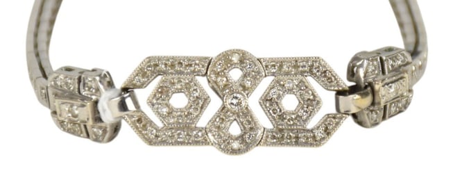 14K White Gold Diamond Bracelet. Length 6" with safety clasp Wt. 13.1 grams