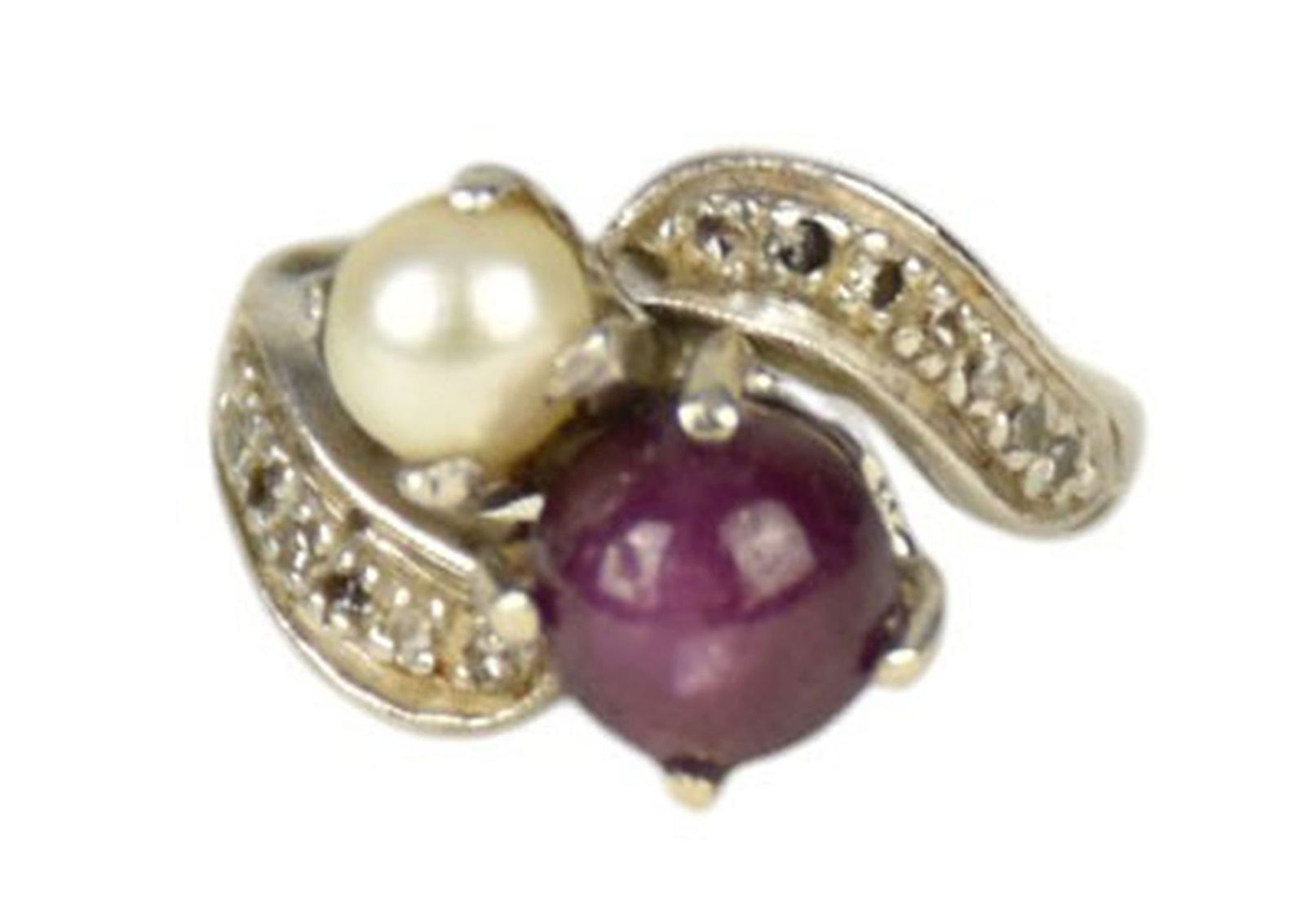 Platinum Star Ruby Pearl Ring.  Size 3.5 wt. 8 grams (1 of 5)