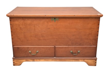 American Dovetailed 19th C. Blanket Chest, 2 Drawers at Bottom, 28" h x 45 1/2"w x 22"d