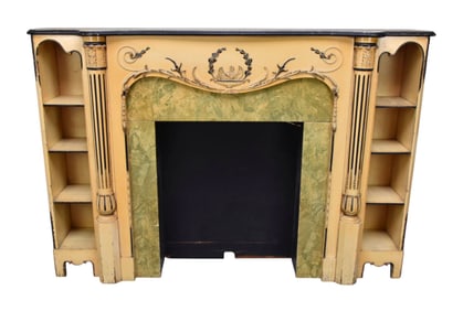 Faux Fireplace Mantle with Side Bookcase, 47 1/2"h x 71"w x 14"d