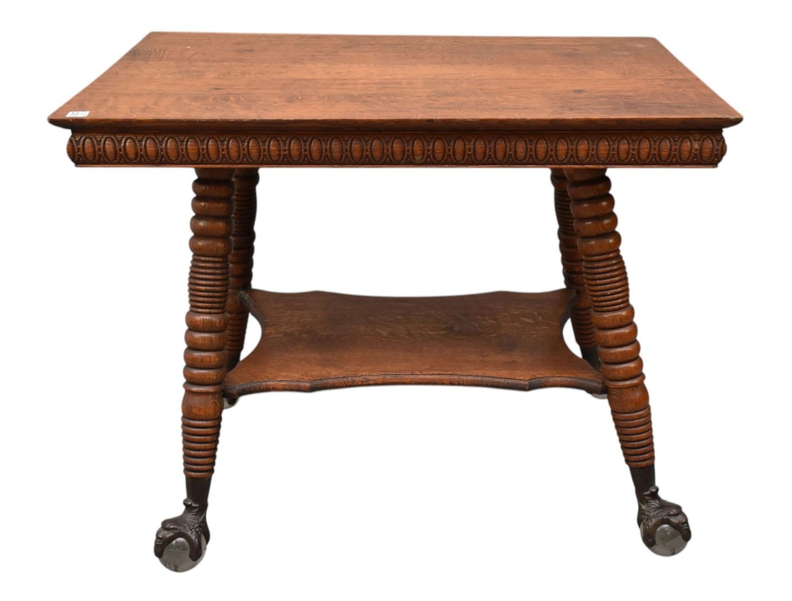 Oak 2 Tier Occasional Table with Rope Turned Splayed Legs Ending With Ball & Claw Feet, 28"h x 36"w (1 of 6)