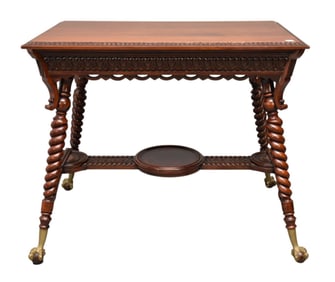 Antique Victorian Occasional Table, Egg & Dart Motif Apron on Rope Turned Legs on Stretcher Base,
