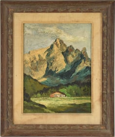 ATTRIBUTED TO: John Fulton Folinsbee (American, 1892–1972) oil on panel , Mountain with cottage