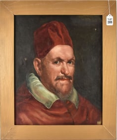 19th Century after Diego Velazquez Oil Painting on canvas, Pope Innocent X, 18 1/4 x 15“ overall