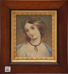 Continental 19th Century Watercolor Portrait of young girl, signt 9 x 7 inches, overall framed 15 x