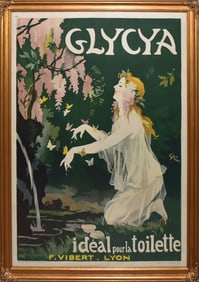 Antique French Advertising Poster- GLYCYA perfume Goddess ca. 1905.  overall with frame 52 x 68