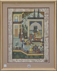 3 Persian Paintings on silk.  Common themes include court scenes, mythology and literature.