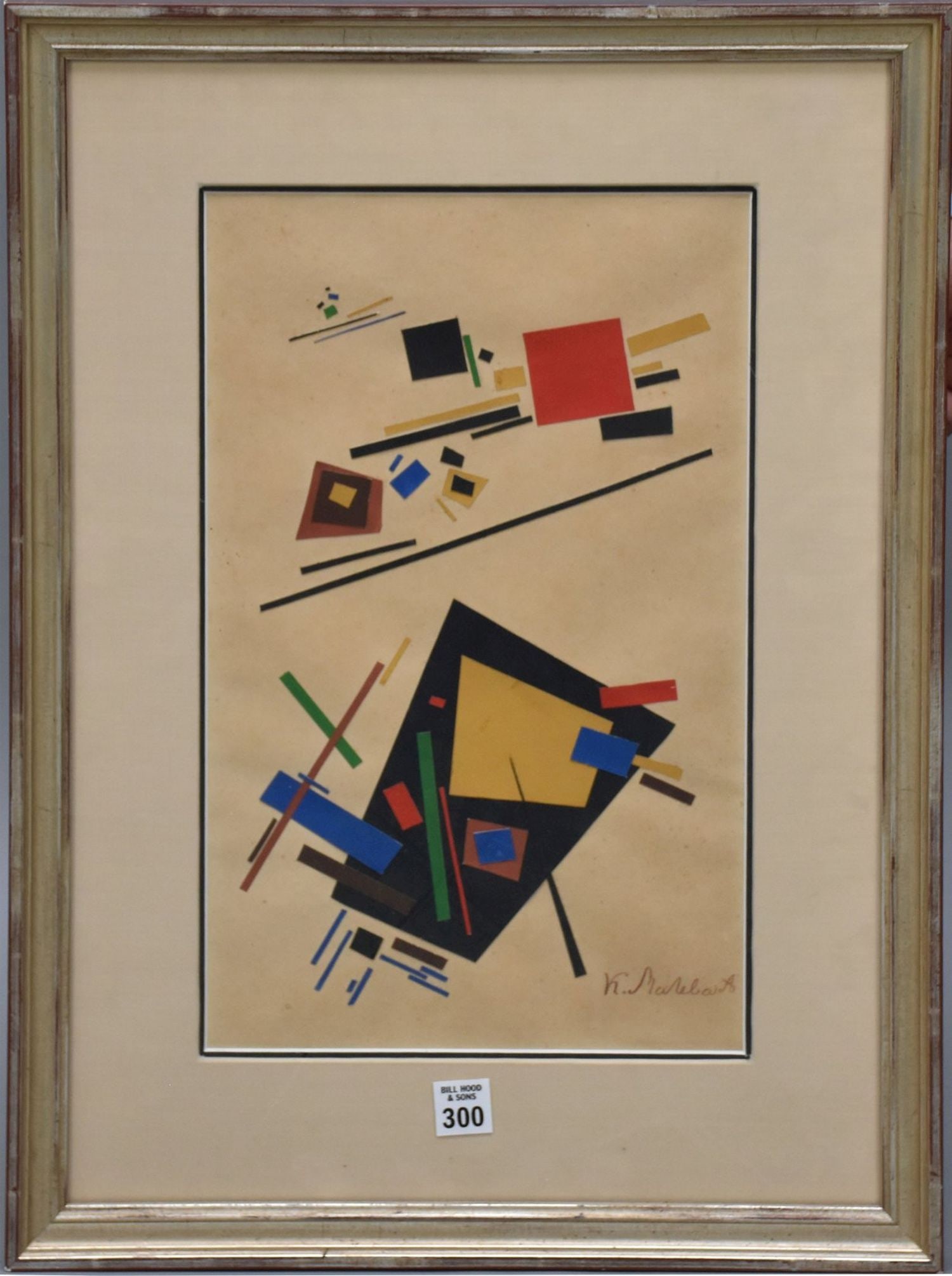 Kazimir Malevich (1878-1935) Collage- Geometric Composition, signed lower right. 16 x 9-1/2 inches. (1 of 6)