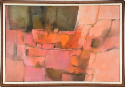 Mary Scruggs-Spencer (Texas Born 1909)  oil on Masonite, Tanoan Dwellings, 24 x 36 inches. Overall