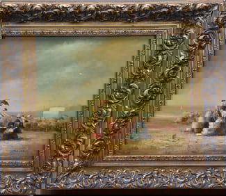 Malva (Omar Hamdi) French Ladies Beach Scene, "Party on The Beach" oil painting on canvas, 20th