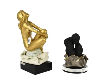 Lovers Sculpture, Signed Linea Platino, 950/1000 (8 1/2"h x 6 1/2"w) AND Seated Gilded Nude