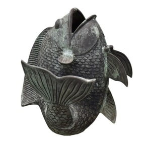 Verdigris Bronze Fountain/Sculpture of Fish, 19"h x 15"w (Needs Fountain)