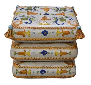 Italian Ceramic "Pillow" Garden Seat, Multi Color, 14"h x 14" square