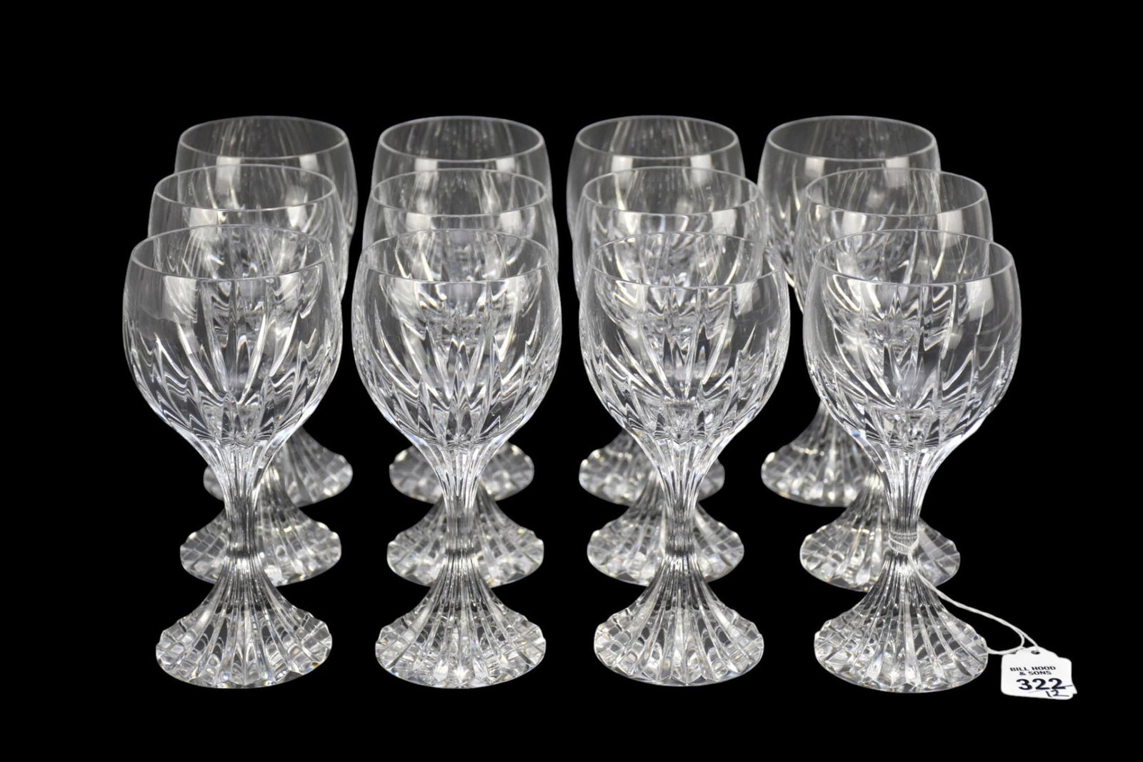 12 Baccarat Crystal Red Wine Goblets, Massena pattern, 7"h: 12 Baccarat Crystal Red Wine Goblets, Massena pattern, 7"h
