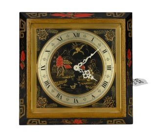 Chelsea Chinoiserie Desk Clock, C. 1940s -  A Chelsea Clock Company "Chinese Lacquer" Desk Clock. A