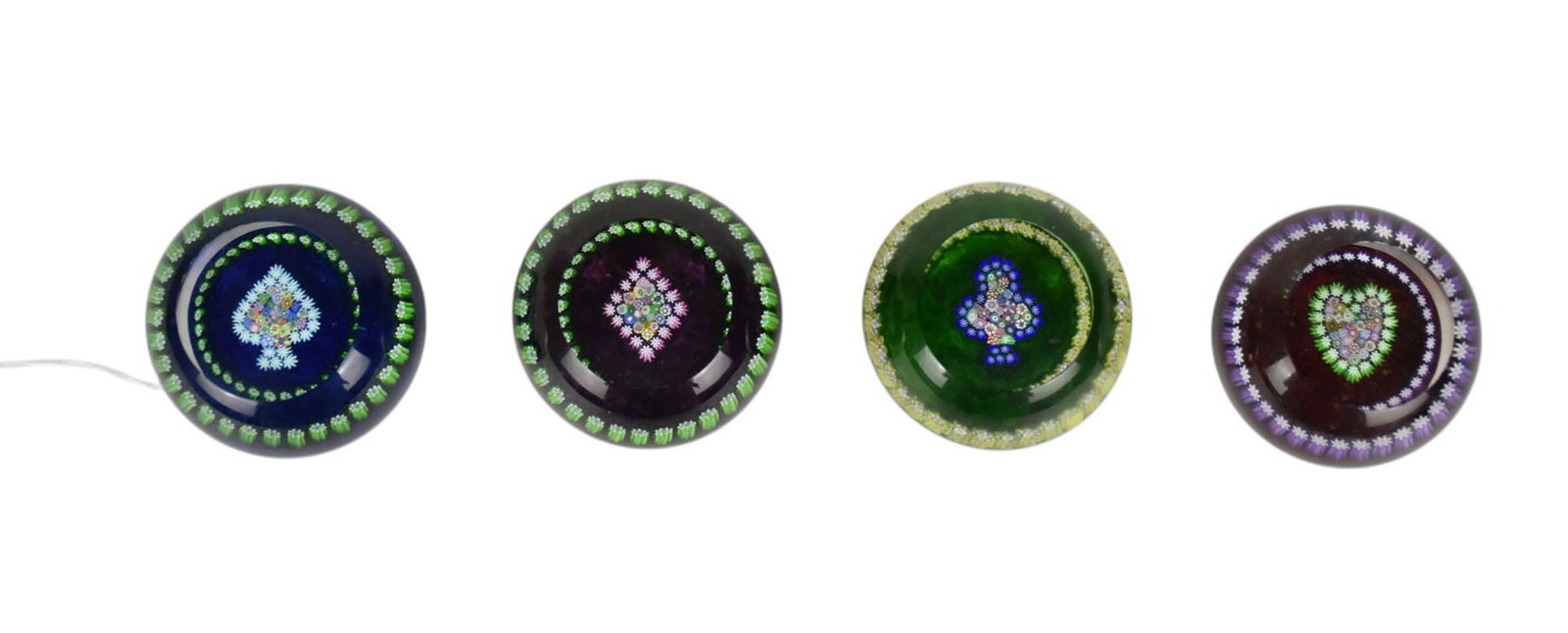 Four Perthshire Scottish Millefiori Paperweights, Card Suits - A group of four vintage Perthshire (1 of 7)