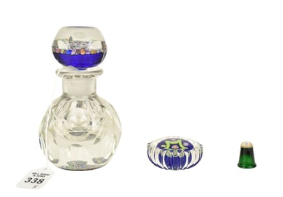 Perthshire Millefiori Perfume Bottle, Paperweight & A Thimble - A Perthshire (Scotland) Perfume
