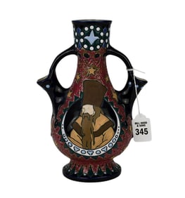 Art Nouveau Czech Amphora Tri-Spouted Vase, c. 1920s. - A pear-shaped pottery vase with three