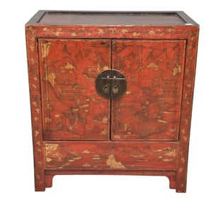 A Chinese Red-Lacquer and Gilt-Decorated Cabinet, Late 19th-Early 20th Century, Ornamented with