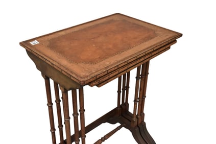 Nest of Tables, 3 Vintage Mahogany Tables with Bamboo Frame