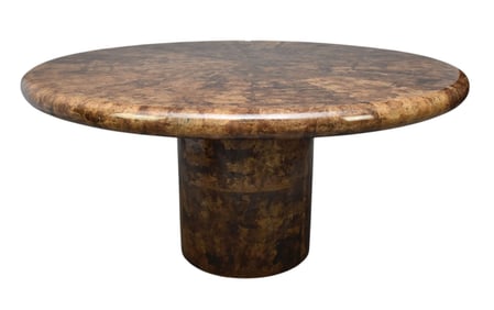 Faux Skin Table on Center Cylinder Pedestal, Manner of Karl Springer, 60"dia