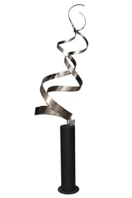 Curtis Jere Abstract Chrome/Steel Abstract Kinetic Sculpture, 82"h black painted metal base is 31