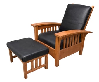 Morris Oak Armchair & Ottoman (fine condition)