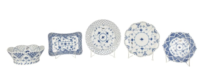 5 Royal Copenhagen Tablewares, Bowl (3 1/2"h x 9"dia), Hors d' Oeuvres Tray & 3 Plates