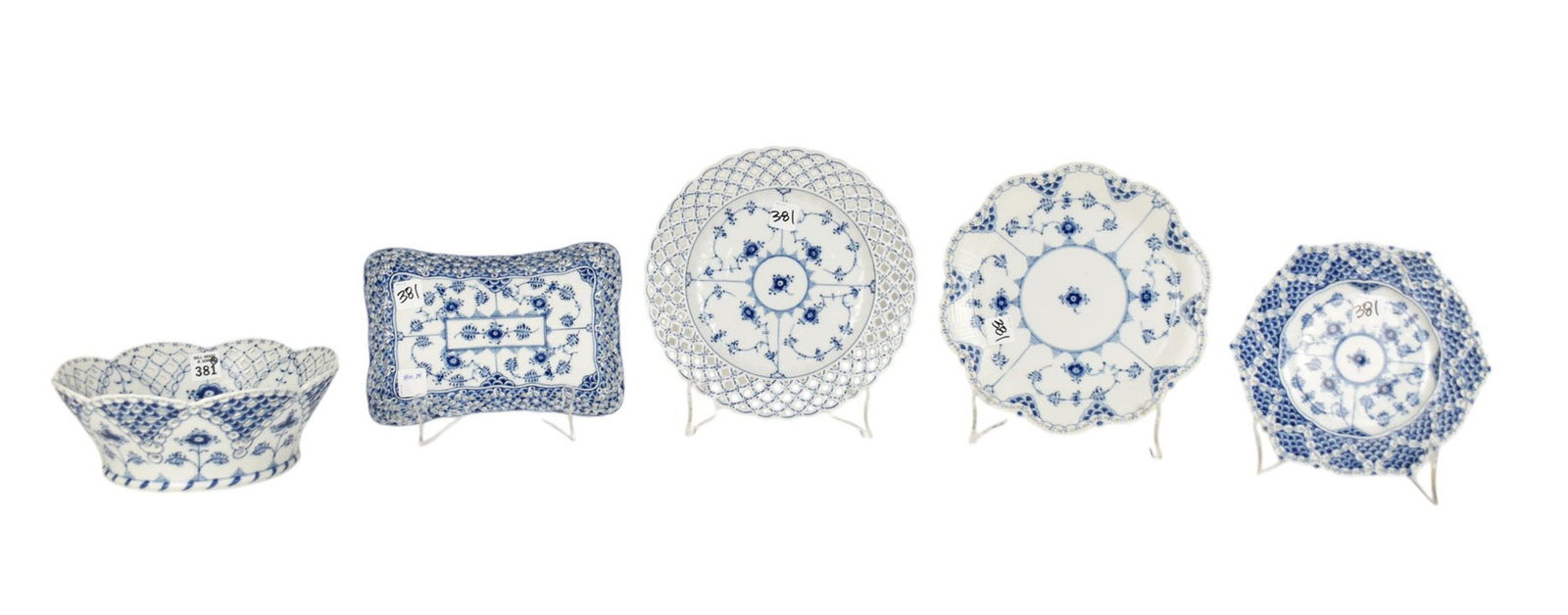 5 Royal Copenhagen Tablewares, Bowl (3 1/2"h x 9"dia), Hors d' Oeuvres Tray & 3 Plates (1 of 9)