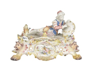 Italian MANIFATTURA ANTONIBON/COZZI, Veneto Faience Figure Inkwell, 19th Century with reclining