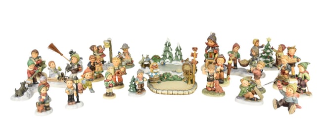 26 Assorted Hummel Figures, Some Vintage, Some Not, 12 Winter Themes & 14 Misc. Scenes
