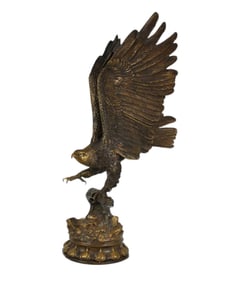 Patinated Bronze Eagle Sculpture, After Moiginiez - Signed with monogram on base. 30 5/8" h.