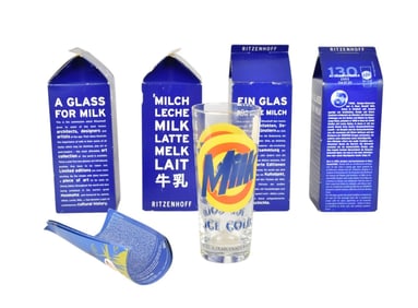 5 Ritzenhoff "Milk" Glass Tumblers, 5 5/8"h (4 with boxes, 1 no box)