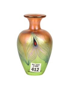 Art Glass Vase, Orange & Green, Signed Robert Held, 6"h