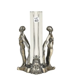 Vintage Art Nouveau Vase with Female Figures on Each Side, 12"h