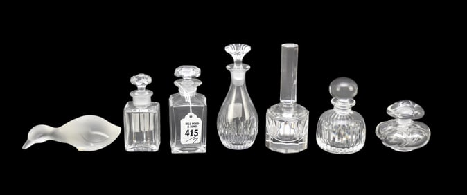 6 Assorted Crystal Perfume Bottles, Mostly Baccarat, One St. Louis (6"h tallest) AND Frosted Duck